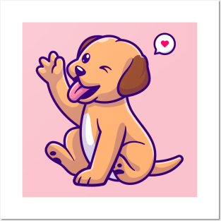 Cute Dog Waving Hand Cartoon Posters and Art